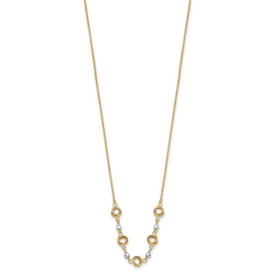 14K Two-tone Polished Love Knots with Mirror Beads 18 inch Necklace Plus 2 inch Extender
