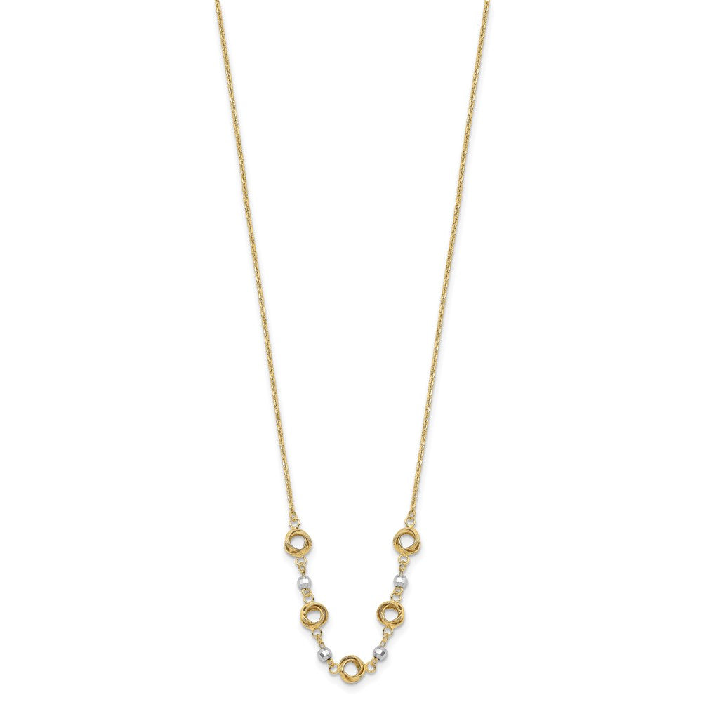 14K Two-tone Polished Love Knots with Mirror Beads 18 inch Necklace Plus 2 inch Extender