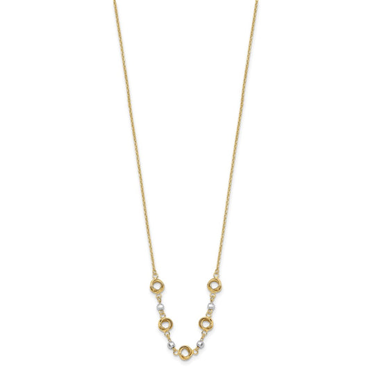 14K Two-tone Polished Love Knots with Mirror Beads 18 inch Necklace Plus 2 inch Extender