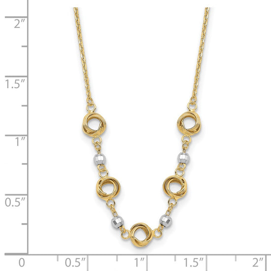 14K Two-tone Polished Love Knots with Mirror Beads 18 inch Necklace Plus 2 inch Extender