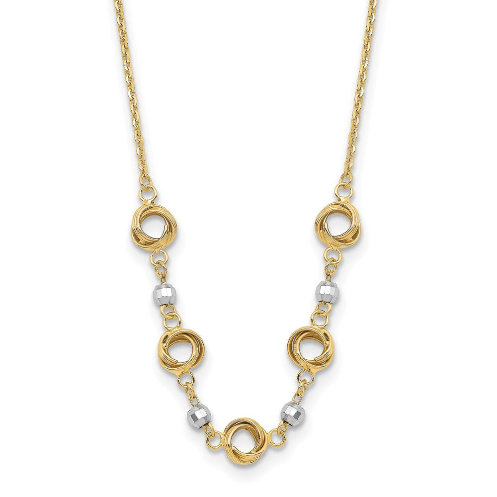 14K Two-tone Polished Love Knots with Mirror Beads 18 inch Necklace Plus 2 inch Extender
