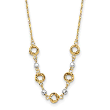 14K Two-tone Polished Love Knots with Mirror Beads 18 inch Necklace Plus 2 inch Extender