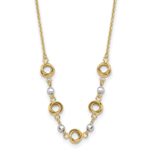 14K Two-tone Polished Love Knots with Mirror Beads 18 inch Necklace Plus 2 inch Extender