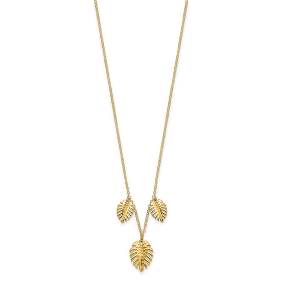 14K Polished Dangle Three Palm Leaves 16.75 inch Necklace
