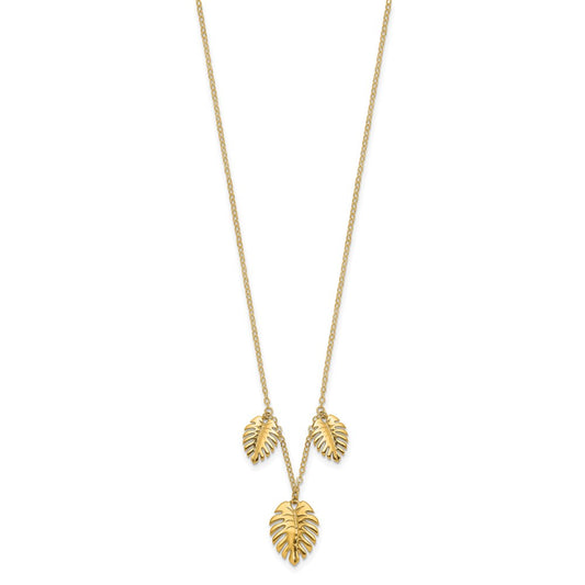 14K Polished Dangle Three Palm Leaves 16.75 inch Necklace