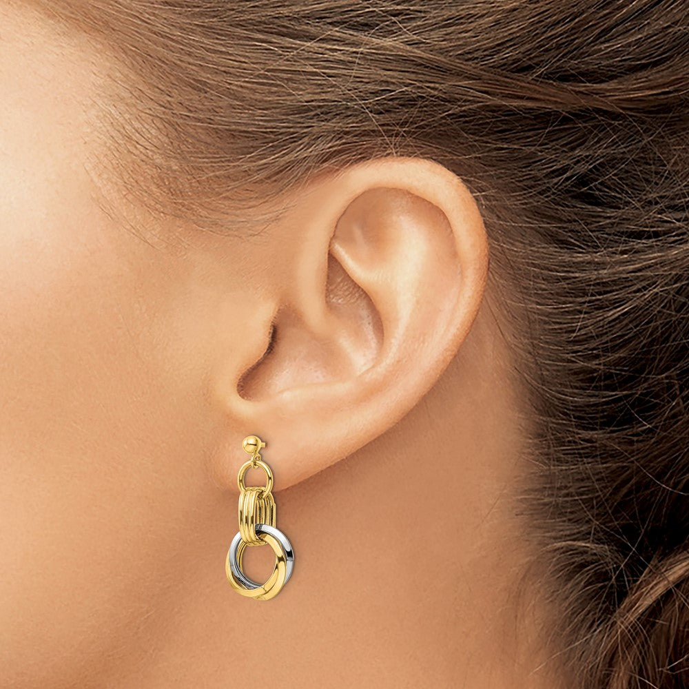14K Two-tone Polished Intertwined Circles Dangle Post Earrings