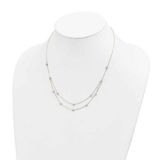 14K Two-tone Double Chain Textured Stars 18 inch Necklace