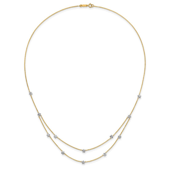 14K Two-tone Double Chain Textured Stars 18 inch Necklace