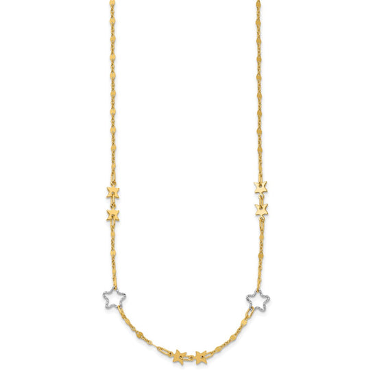 14K Two-tone Polished Star Necklace