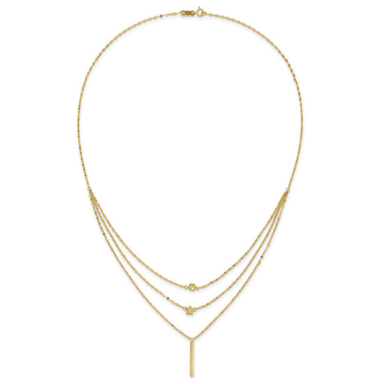 14K Three Strand Diamond-cut Bead/Star/Bar 18 inch Necklace