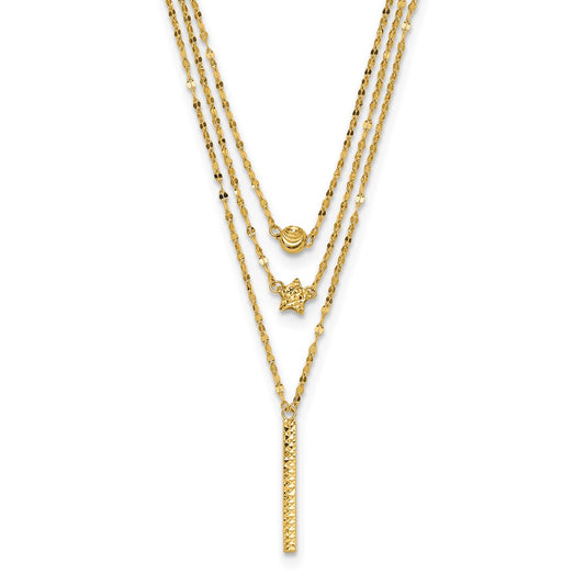 14K Three Strand Diamond-cut Bead/Star/Bar 18 inch Necklace