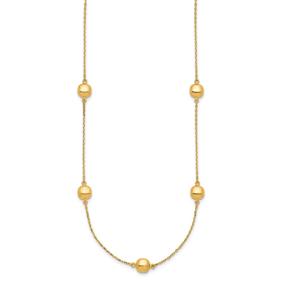14K Polished Beads 5-Station 16 inch Necklace Plus 2 inch Extender