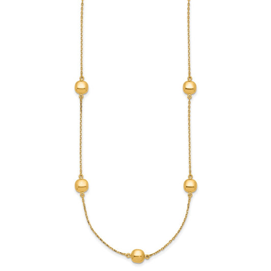 14K Polished Beads 5-Station 16 inch Necklace Plus 2 inch Extender