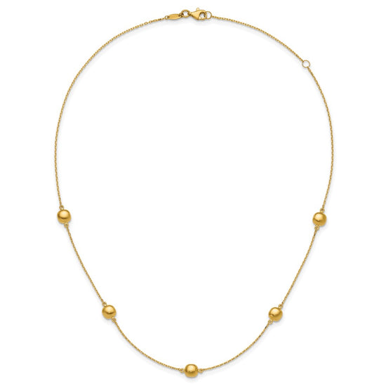 14K Polished Beads 5-Station 16 inch Necklace Plus 2 inch Extender