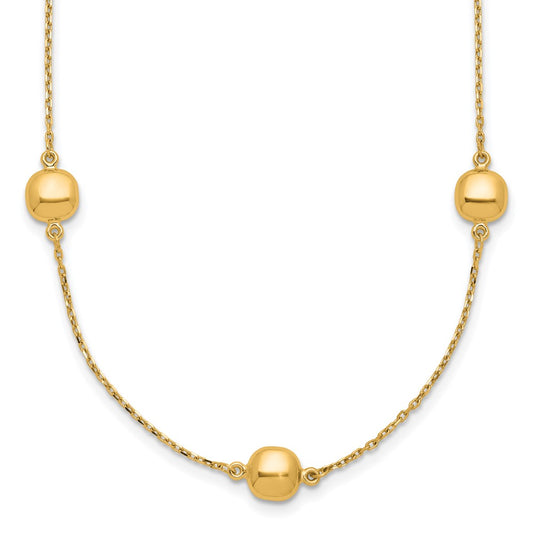 14K Polished Beads 5-Station 16 inch Necklace Plus 2 inch Extender