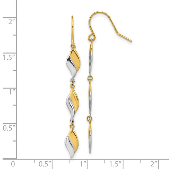 14K Two-tone Polished Wavy Dangle Shepherd Hook Earrings
