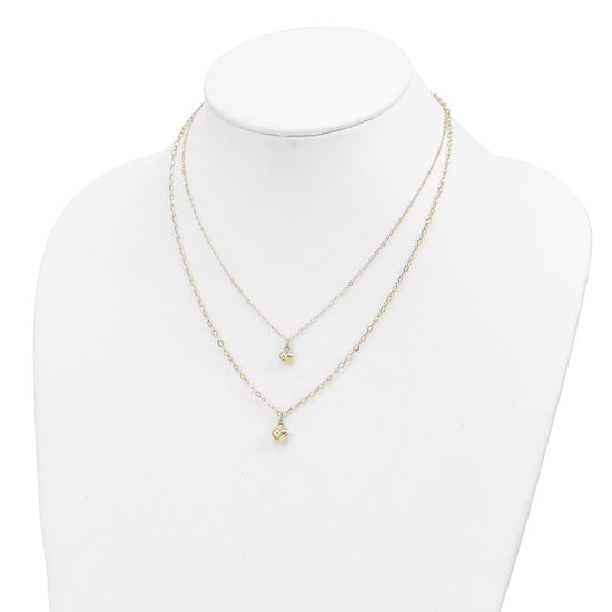 14K Double Layer Heart Link with Polished Puffed Hearts 16 inch Necklace Plus 2 inch Extender