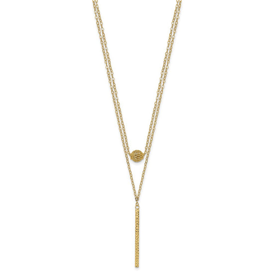 14K Double Layer Hollow Filigree Bead and Diamond-cut Bar 16 inch Necklace Plus 2 inch Extender