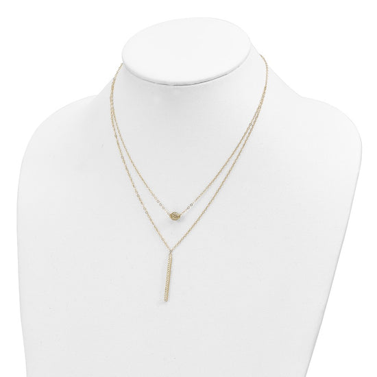 14K Double Layer Hollow Filigree Bead and Diamond-cut Bar 16 inch Necklace Plus 2 inch Extender