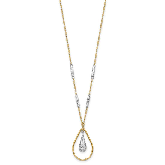 14K Two-tone Polished and Diamond-cut Teardrop and Bar 17 inch Necklace