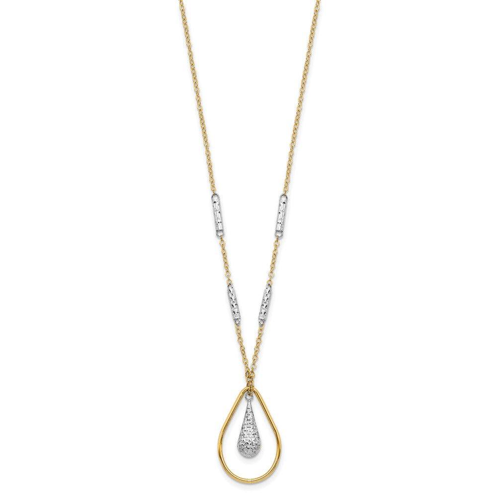 14K Two-tone Polished and Diamond-cut Teardrop and Bar 17 inch Necklace