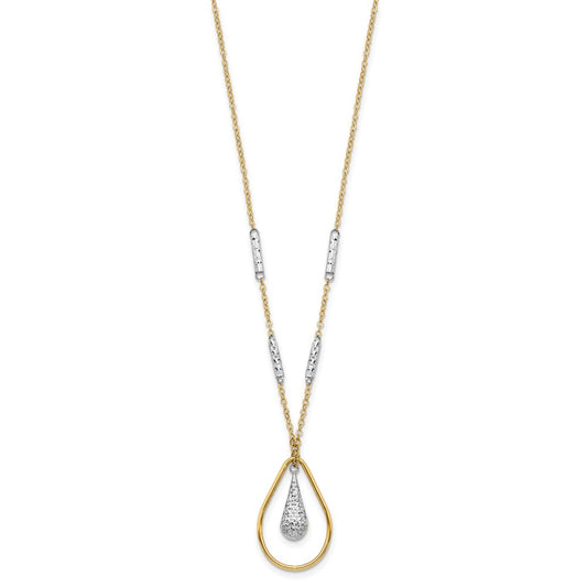 14K Two-tone Polished and Diamond-cut Teardrop and Bar 17 inch Necklace