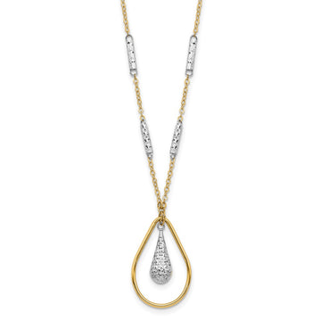 14K Two-tone Polished and Diamond-cut Teardrop and Bar 17 inch Necklace