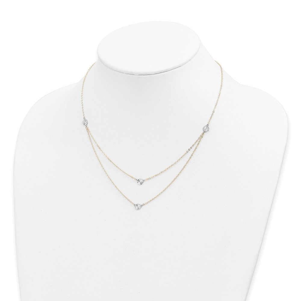 14K Two-tone Polished Diamond-cut Discs Double Layer 17 inch Necklace