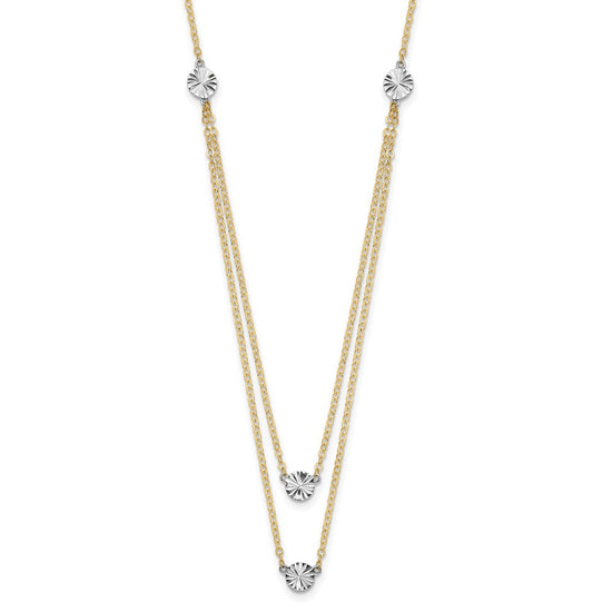 14K Two-tone Polished Diamond-cut Discs Double Layer 17 inch Necklace