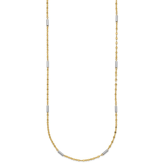 14K Two-tone Diamond-cut Chain and Mini Bar Links Fancy 18 inch Necklace