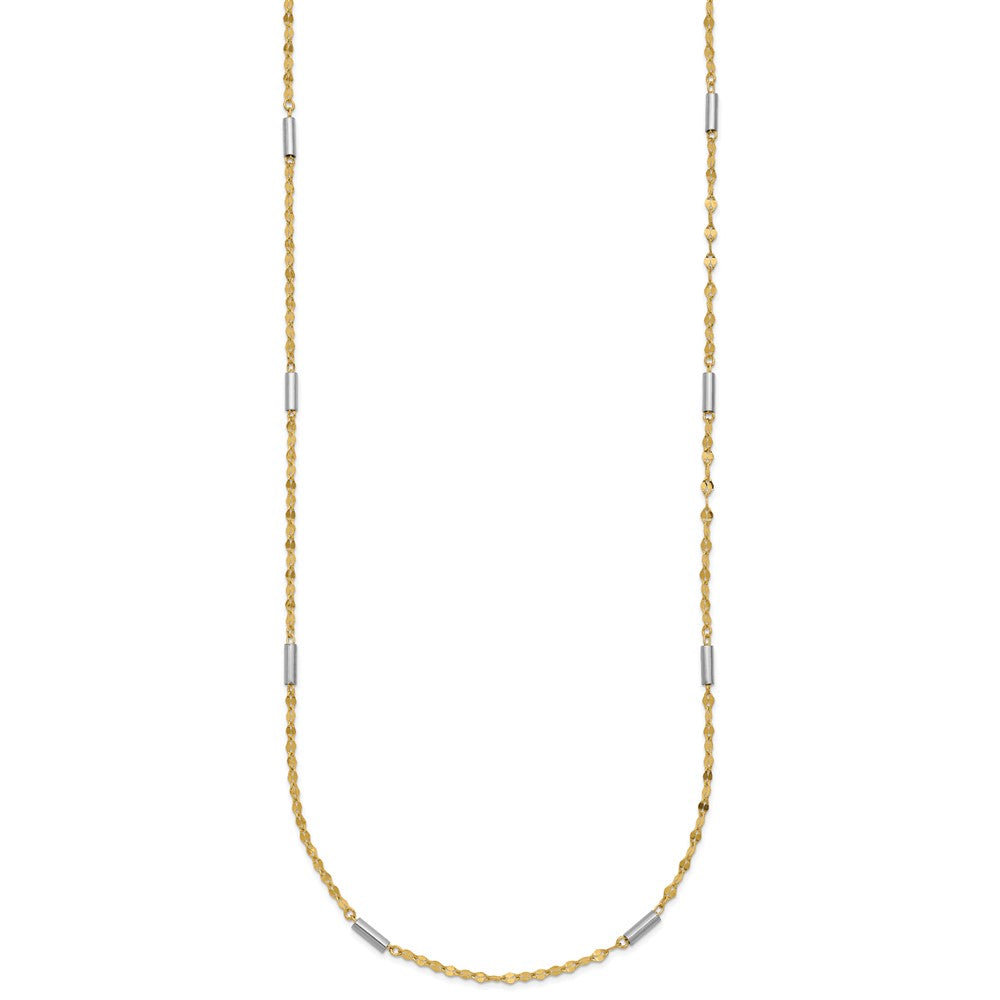 14K Two-tone Diamond-cut Chain and Mini Bar Links Fancy 18 inch Necklace