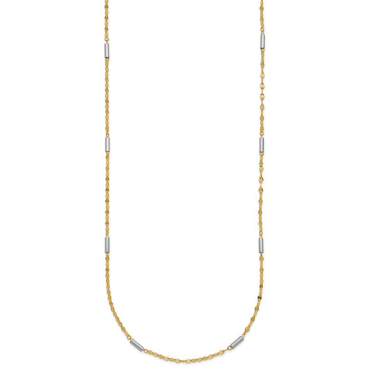 14K Two-tone Diamond-cut Chain and Mini Bar Links Fancy 18 inch Necklace