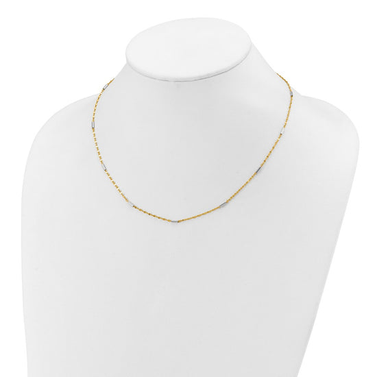 14K Two-tone Diamond-cut Chain and Mini Bar Links Fancy 18 inch Necklace
