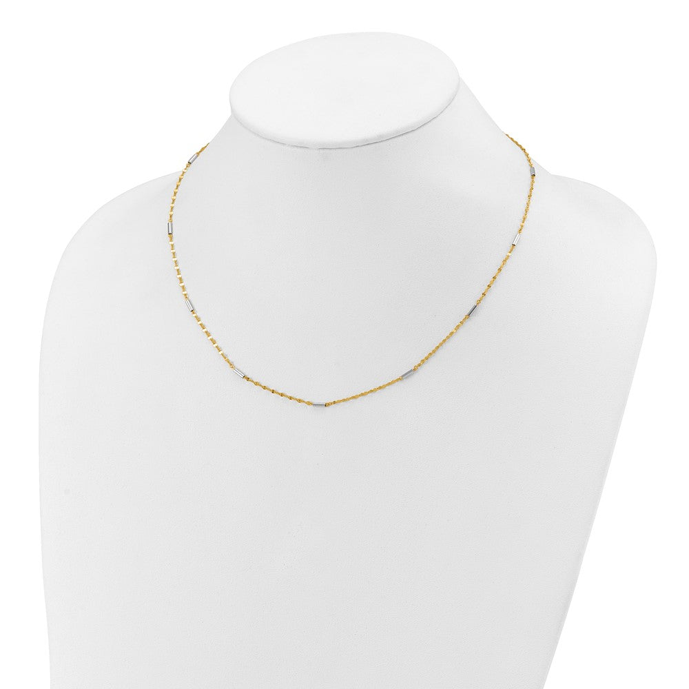 14K Two-tone Diamond-cut Chain and Mini Bar Links Fancy 18 inch Necklace