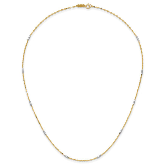 14K Two-tone Diamond-cut Chain and Mini Bar Links Fancy 18 inch Necklace