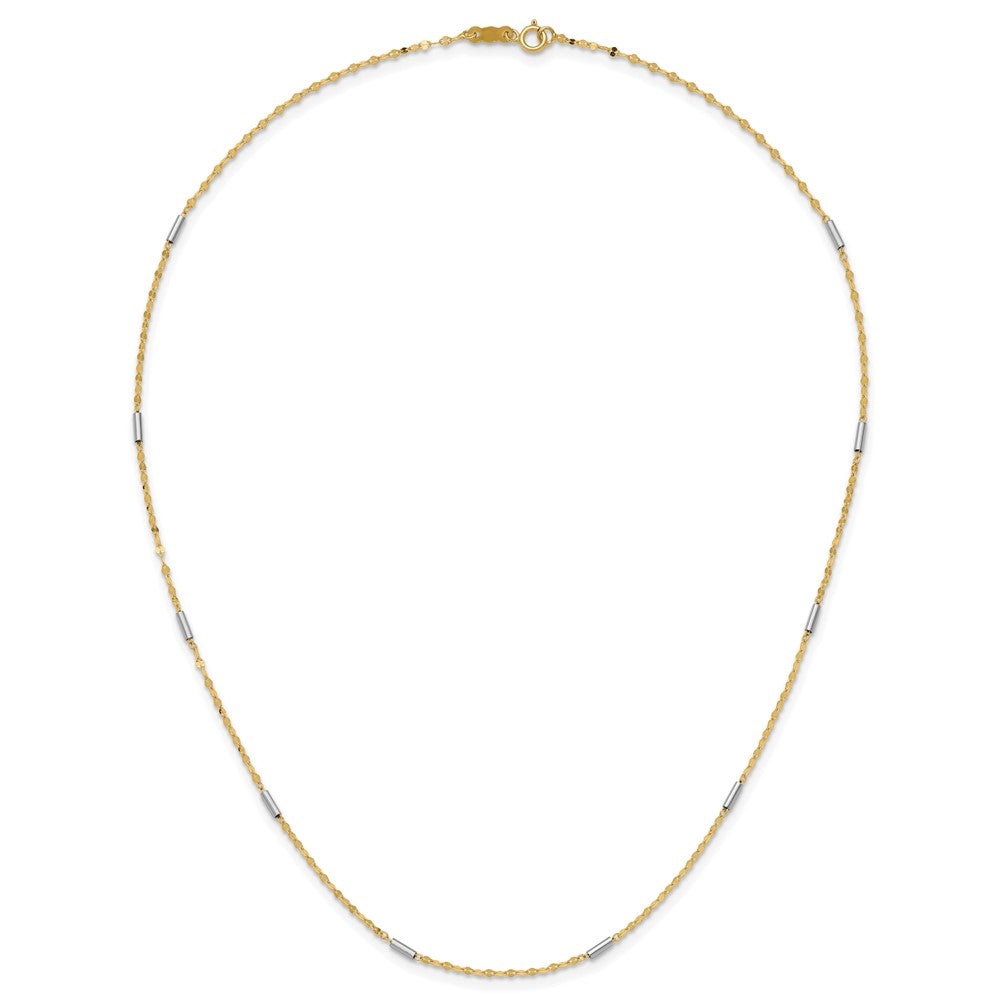 14K Two-tone Diamond-cut Chain and Mini Bar Links Fancy 18 inch Necklace