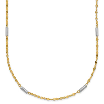 14K Two-tone Diamond-cut Chain and Mini Bar Links Fancy 18 inch Necklace