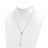 14k Tri-color Cross and Miraculous Medal with Laser-cut Beads 17 inch Rosary Necklace Plus 3 inch Extender