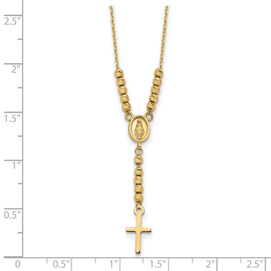 14K Polished Miraculous Medal and Cross with Diamond-cut Beads 17 inch Y-Necklace
