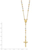14K Tri-color Polished Crucifix and Miraculous Medal with Faceted Beads 24 inch Rosary Necklace