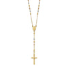 14K Tri-color Polished Crucifix and Miraculous Medal with Faceted Beads 24 inch Rosary Necklace