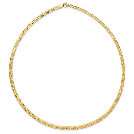 14k Flat 4mm Fancy Diamond-cut Reversible to High Polished 17.25 inch Omega Necklace