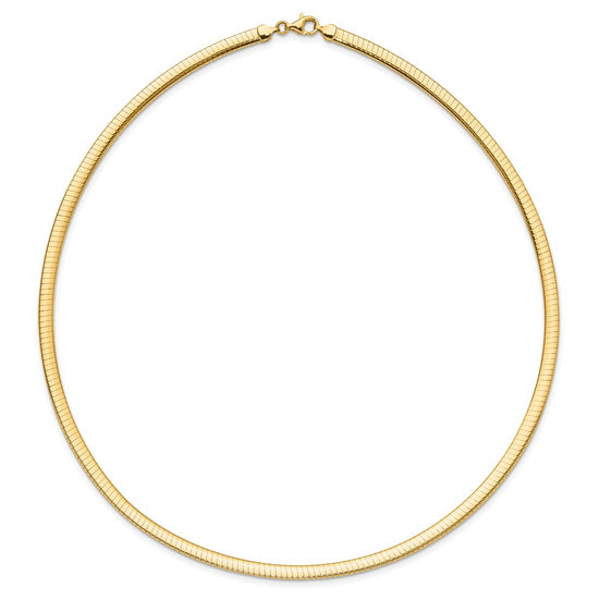 14k Flat 4mm Fancy Diamond-cut Reversible to High Polished 17.25 inch Omega Necklace