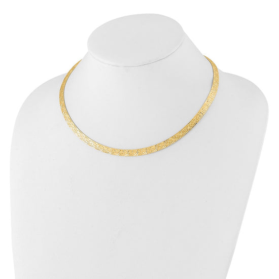 14k Flat 6mm Fancy Diamond-cut Reversible to High Polished 17.25 inch Omega Necklace