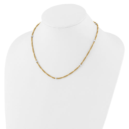 14K Two-tone Polished 3.8mm Fancy Beaded 7-Station 18 inch Necklace