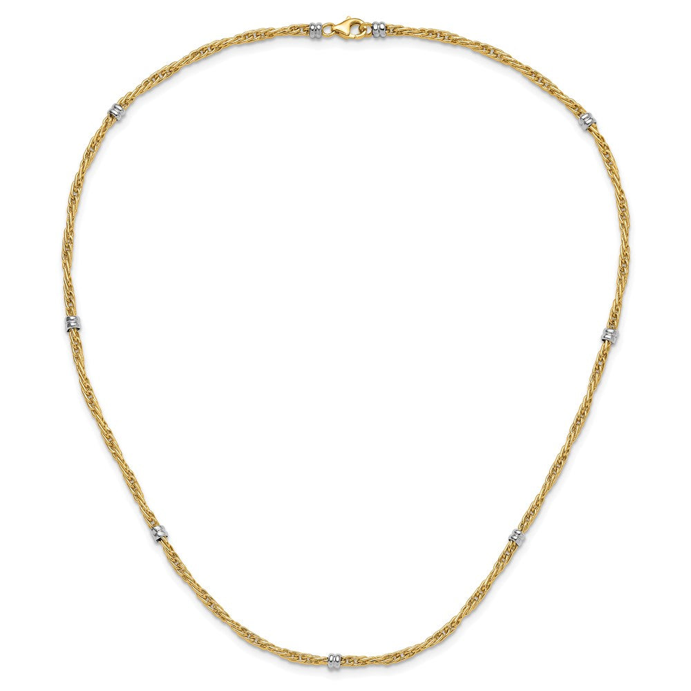 14K Two-tone Polished 3.8mm Fancy Beaded 7-Station 18 inch Necklace