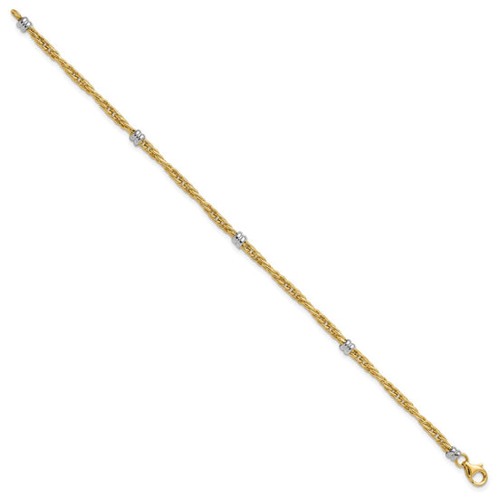 14K Two-tone Polished 3.6mm Fancy Beaded 5-Station 7.5 inch Bracelet