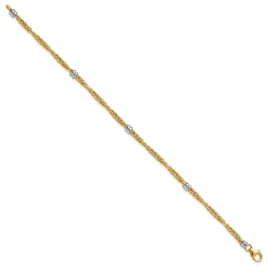 14K Two-tone Polished 3.6mm Fancy Beaded 5-Station 7.5 inch Bracelet