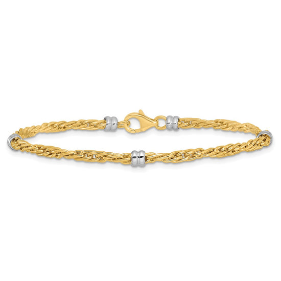 14K Two-tone Polished 3.6mm Fancy Beaded 5-Station 7.5 inch Bracelet