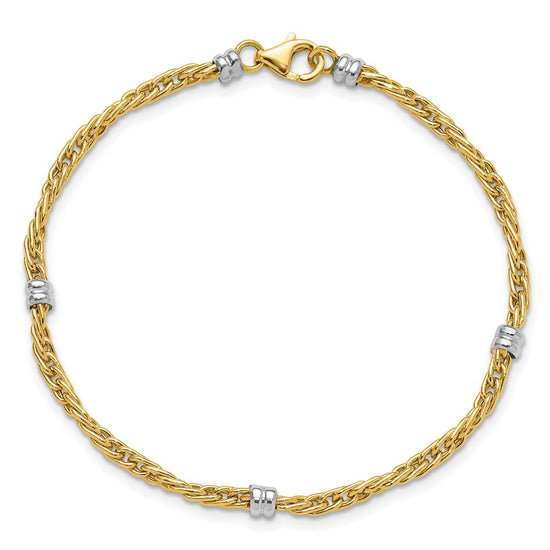 14K Two-tone Polished 3.6mm Fancy Beaded 5-Station 7.5 inch Bracelet